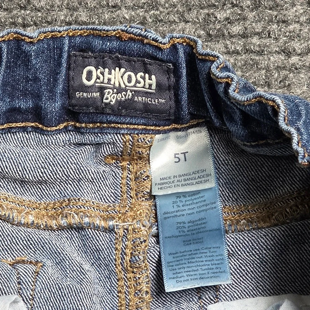 OshKosh Bgosh Jeans Boy's 5T Blue Denim Distressed Adjustable Waist Straight Leg